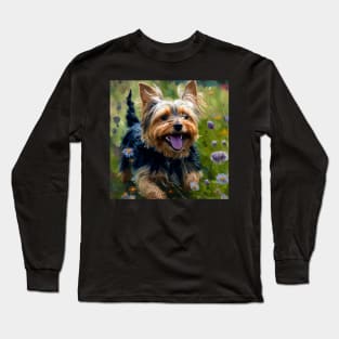 Wildflowers and Yorkshire Terrier Impressionist Art Print Long Sleeve T-Shirt